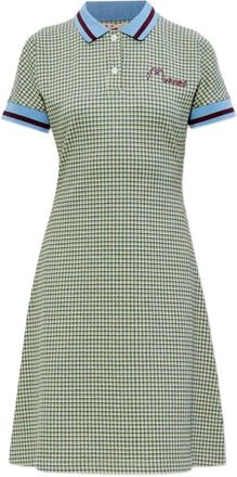 Marni Green Embroidered Checked Knitted Mini Dress