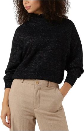 Scotch & Soda Dames Truien & vesten Ruffled High-neck Lurex Pullover - Dames - Ronde hals truien - Zwart - L - Truien & Vesten