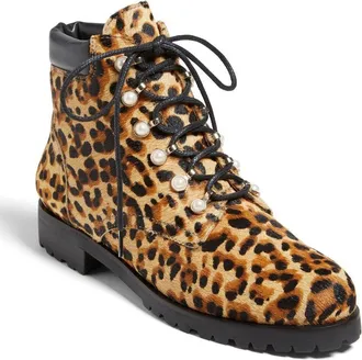 Jack Rogers Peyton Pearl Boots Womens Brown Leopard Ankle Bootie JOBB118