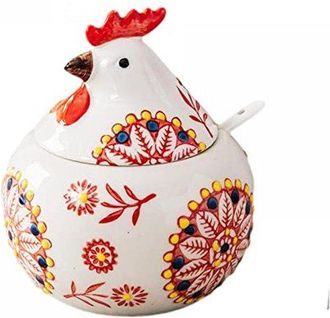 OEM Bote De Cer&aacute;mica Para Especias Con Tapa Y Cuchara, Salero Y Azucarero De 322 Ml (11 Onzas), Pr&aacute;ctico Para La Cocina, Con Forma De Pollo