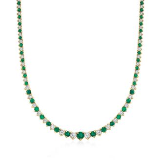 Ross-Simons Emerald and Diamond Tennis Necklace in 18kt Gold Over Sterling