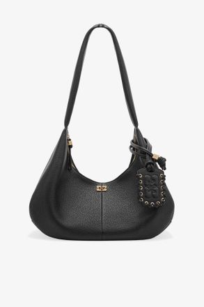 Ganni Black Grained Medium Hobo Bag