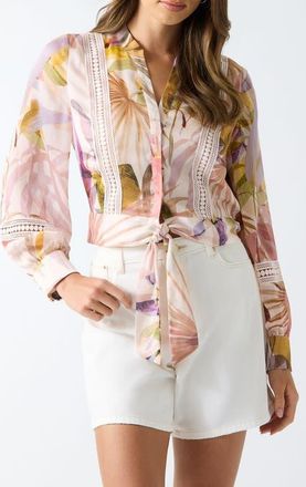 Guess Zahara Print Tie Front Shirt in Palm Print at Nordstrom, Size Medium
