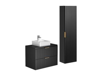 Vente-Unique Mueble de ba&ntilde;o suspendido con lavabo sobre encimera y armario - Negro - 80 cm - ZEVARA