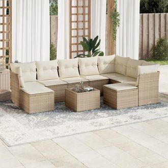 vidaXL Juego De Sof&aacute;s Jard&iacute;n Con Cojines Beige 10 Pzas Rat&aacute;n Sint&eacute;tico Vidaxl