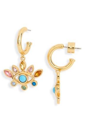 Kurt Geiger Rainbow Crystal Evil Eye Drop Huggie Hoop Earrings in Gold/Multi at Nordstrom Rack