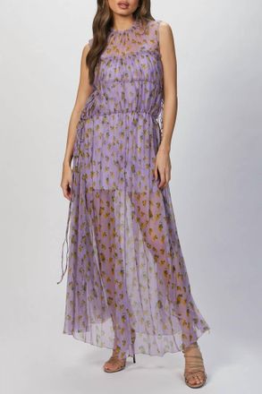 Msgm Floral Print Tiered Silk Dress In Lilac
