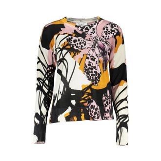 Desigual Round-neck Knitwear, female, Multicolor, Size: S Pink Linen Pattern Sweater Logo