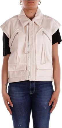 Pinko Mouwloze katoenen werkkleding vest met zakken - Dames - Bodywarmers - Beige - L - Katoen - Jassen