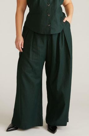 Universal Standard Palais Linen Blend Beach Pants in Scarab Green at Nordstrom