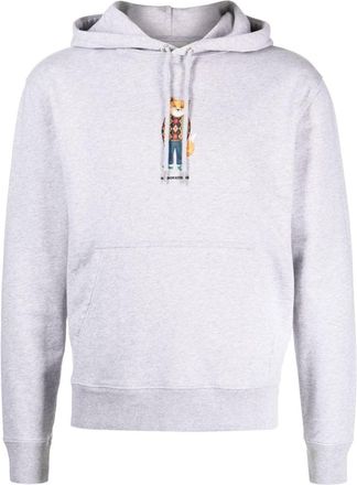Maison Kitsuné fox-print mélange-jersey hoodie - men - Cotton - M - Grey