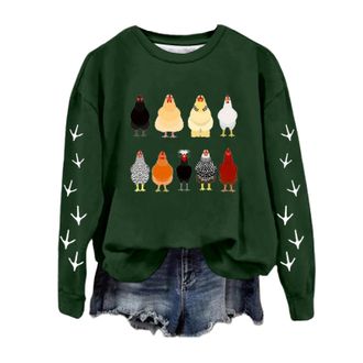 Generic Womens Casual Loose Sweatshirt Autumn Winter Cute Chicken Printed Pullover Fashionable Lightweight Long Sleeve Crewneck Personalised Pullover Blouse T