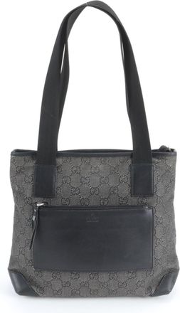 Gucci Gg Canvas Black Gg Canvas Leather Handbag Tote Bag (Pre-Owned)