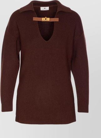 Elisabetta Franchi v-neck long-sleeve ribbed knitted top