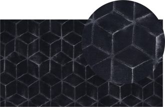 Beliani Alfombra Negra 80 X 150 Cm Poli&eacute;ster Piel Sint&eacute;tica De Conejo Pelo Largo Thatta