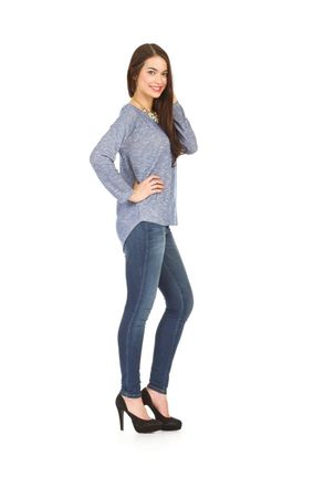 Papillon Lurex Knit Shirt Hem Pullover In Blue