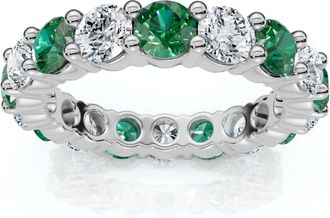 Pompeii3 3Ct Green Emerald & Diamond Eternity Ring 14k Gold or Platinum Lab Grown