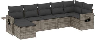 vidaXL Vidaxl - Set De Sof&aacute;s De Jard&iacute;n 7 Piezas Con Cojines Rat&aacute;n Pe Gris