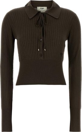 Fendi Mud Stretch Wool Polo Shirt