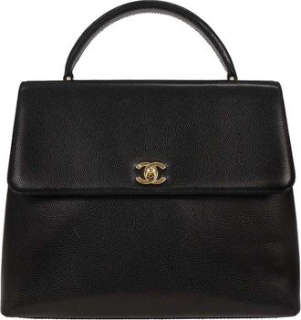 Chanel Vintage Classic Top Handle Flap Bag Caviar Black Leather Handbag (Pre-Owned)