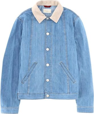 Brunello Cucinelli Giacca in denim leggera con colletto in pelle - - Jackets - Uomo - Blu - M
