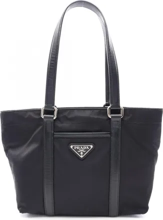 Prada Black Nylon Leather Tote Bag (Pre-Owned)