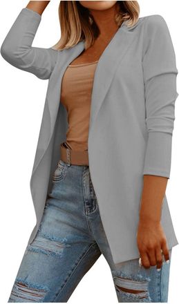 Generic Womens Blazer Suit Formal Coat Lightweight Jacket Button Down Blazers Tailored Fit Elegant Plus Size UK Ladies Grey