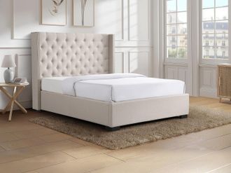 Vente-Unique Letto 160 x 200 cm con testata trapuntata in Tessuto Beige + Materasso - MASSIMO