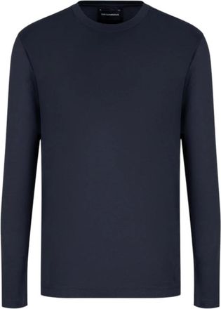 Armani Tops, Heren, Blauw, S, Lyocell Casual T-shirt