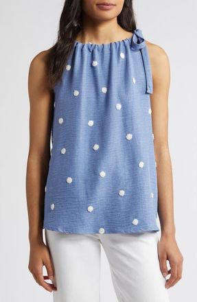Loveappella Tie Shoulder Sleeveless Top in Chambray at Nordstrom, Size X-Large