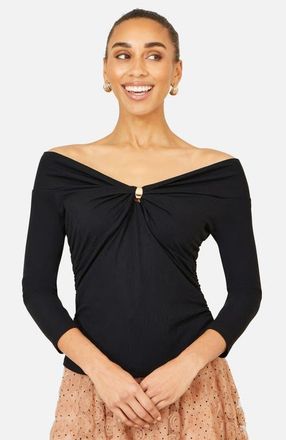 Yumi Bardot Long Sleeve Jersey Top in Black at Nordstrom, Size 12