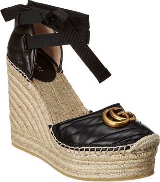 Gucci GG Leather Platform Wedge Espadrille