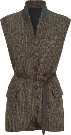 Brunello Cucinelli Herringbone Belted Vest