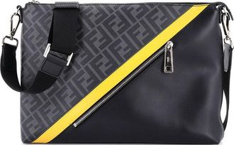 Fendi Fendi Black Coated Canvas & Leather Front Zip Messenger Zucca Large (Authentic Pre-Loved)