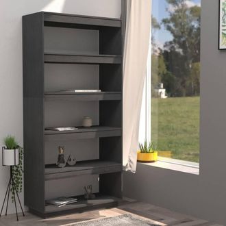 Berkfield Home Beautiful Book Cabinet/Room Divider Grey 80x35x167 cm Solid Pinewood | Size: 80 x 35 x 167 cm