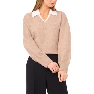 Halogen Contrast Collar Twofer Sweater in Simply Taupe at Nordstrom Rack, Size Xx-Large