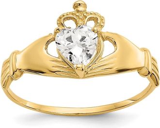 Diamond2Deal 14k Yellow Gold Dark Red Cubic Zirconia Claddagh Heart Ring