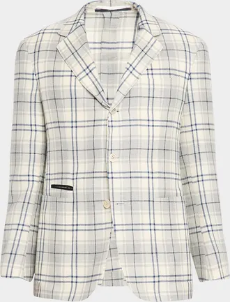 Dunhill Men & apos;s Wool and Linen Tattersall Check Single-Breasted Sport Coat