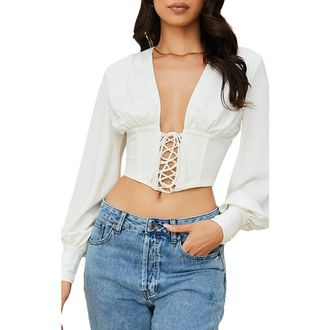 House of CB Lace Up Corset in White at Nordstrom, Size X-Small