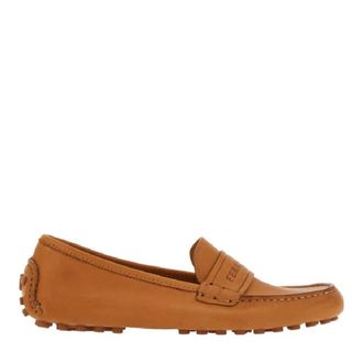 Ferragamo Ladies Brown Driver Logo-Debossed Leather Loafers, Size 7 C