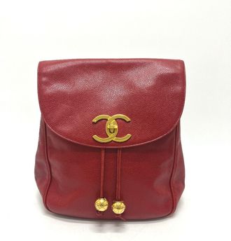 Chanel Red Color Grained Calfskin Backpack (Pre-Owned)