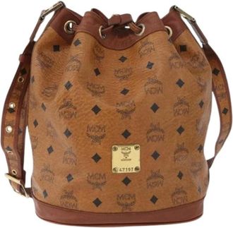 MCM Pre-owned Bucket Bags, female, Brown, Size: ONE SIZE Pre-owned Canvas Bucket Bag