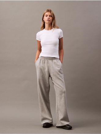 Calvin Klein Womens Monogram Logo Fleece Wide Leg Sweatpants - Grey - XS