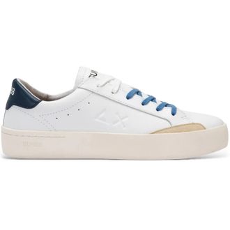 Sun 68 Sneakers, male, White, Size: 11 US White Blue Leather Street Shoes