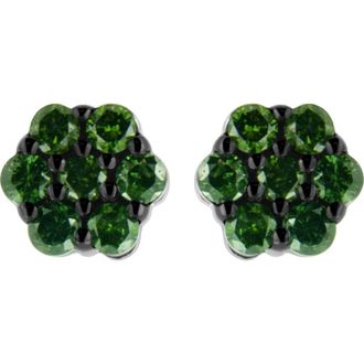 House of Brilliance 925 Sterling Silver 1/2 cttw Treated Green Diamond Floral Cluster Stud Earring in Green Diamond | Silver at Nordstrom