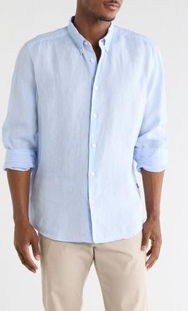 BOSS Liam Linen Dress Shirt in Light/Pastel Blue at Nordstrom Rack, Size Small