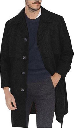 Generic Mens Winter Coat Long Elegant Winter Coat Business Jackets Warm Mens Jacket Transition Trench Coats with Side Pockets Long Jacket Men Plain Fall Coats