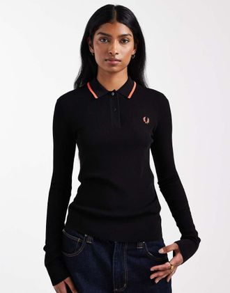Fred Perry Camicia in maglia a coste nera-Nero