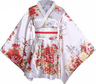 Generic Sexy Short Women Kimono Costume Robe Loose Floral Patten Dress Japanese Traditional Bathrobe Sleepwear