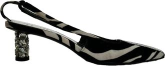 Tom Ford Pre-owned Womens Tom Zebra-Print Slingback Pumps in Black and White Suede - Multicolour - Size EU 37